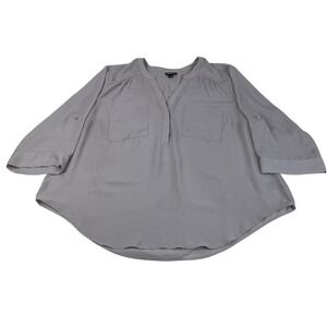 Torrid Harper Gray Georgette Pullover Blouse Women's Size 1 Roll Tab Sleeve
